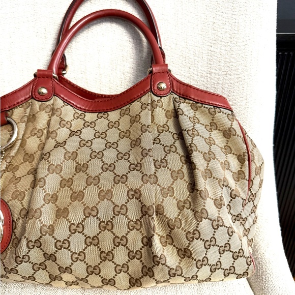 Gucci authentic Sukey bag brown monogram canvas with brick red leather handles - Picture 4 of 16